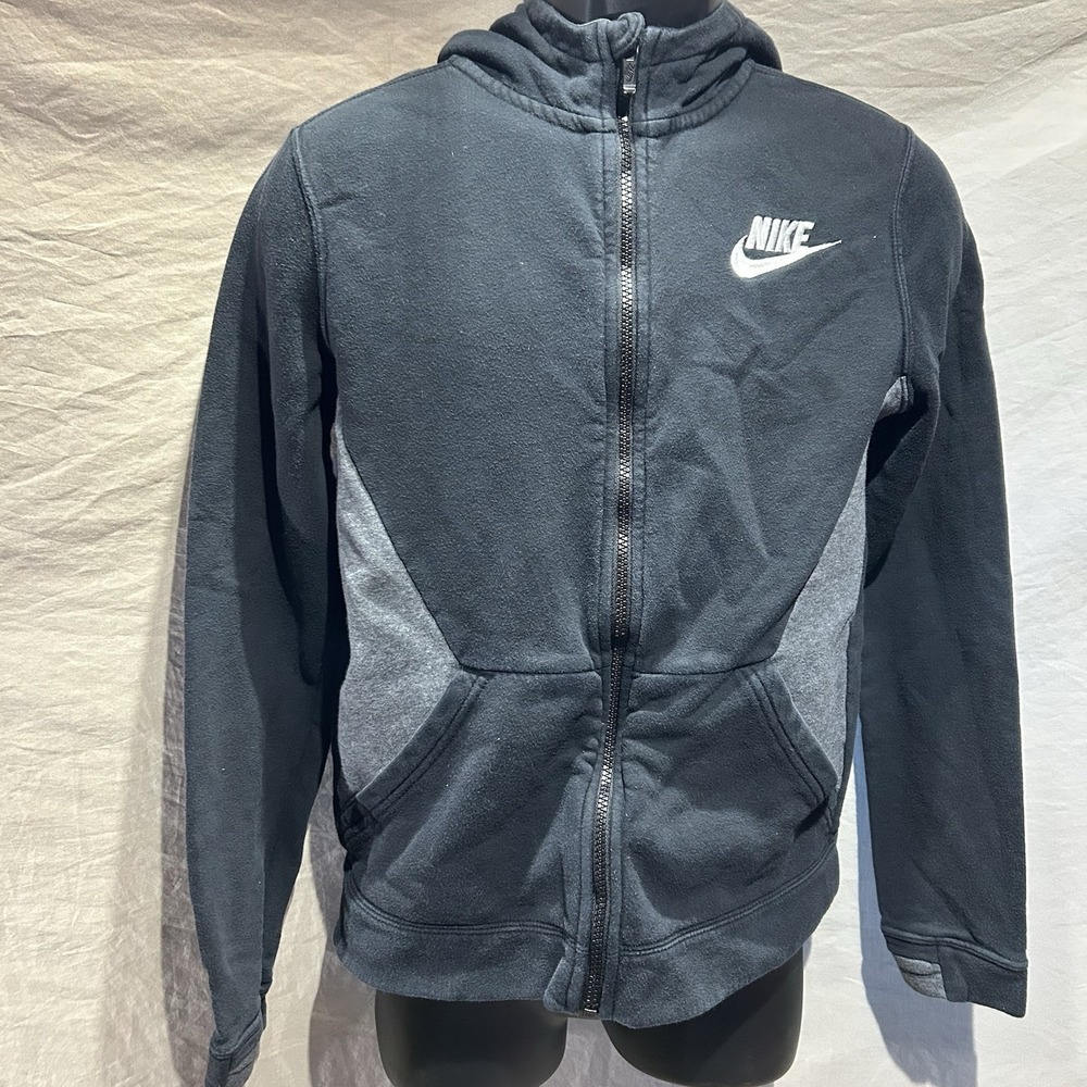 Nike Youth XL Full Zip Scuba Hoodie Black Heather Gray Colorblock Fleece